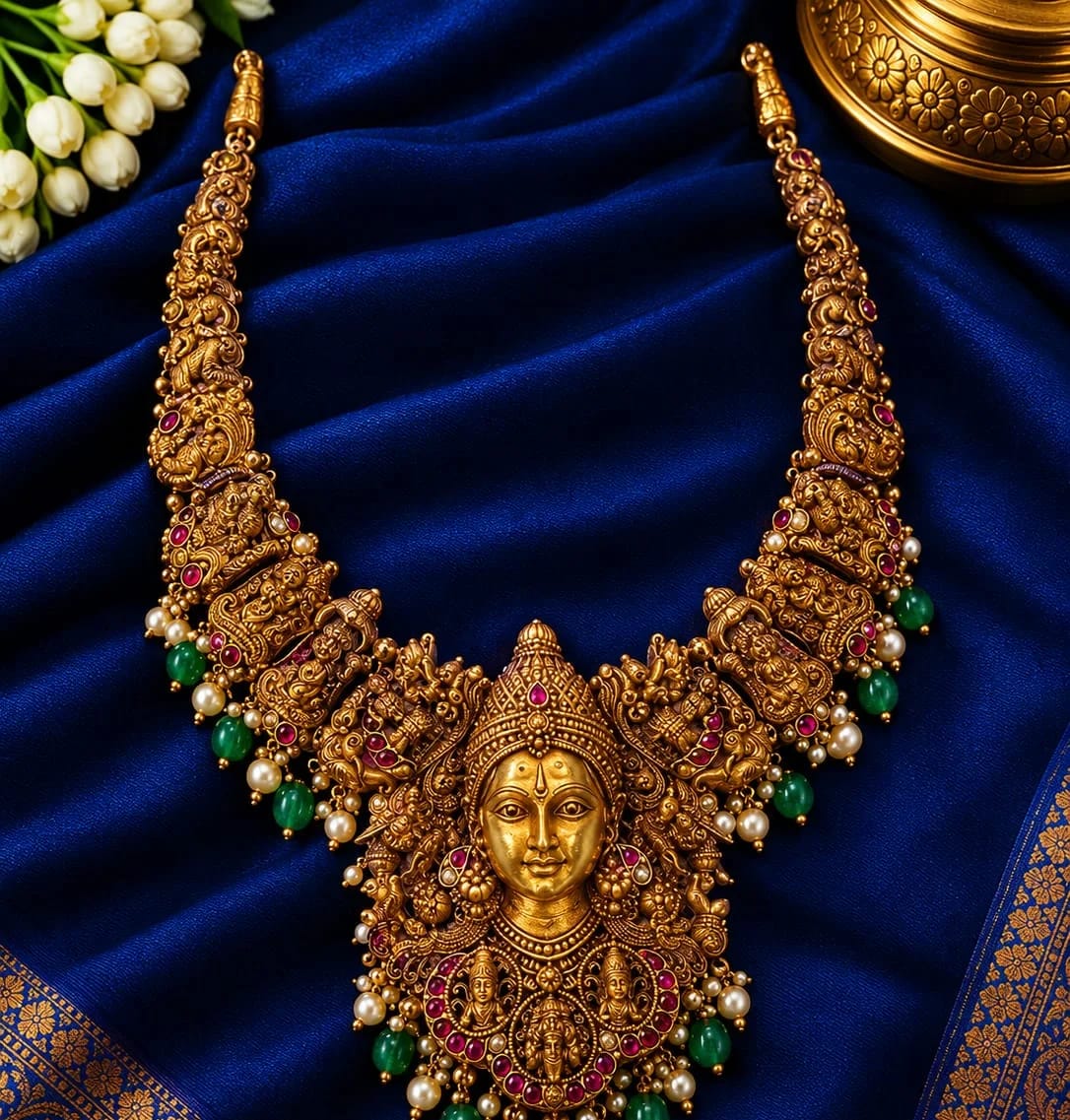 Gold-plated Goddess Face Temple Necklace