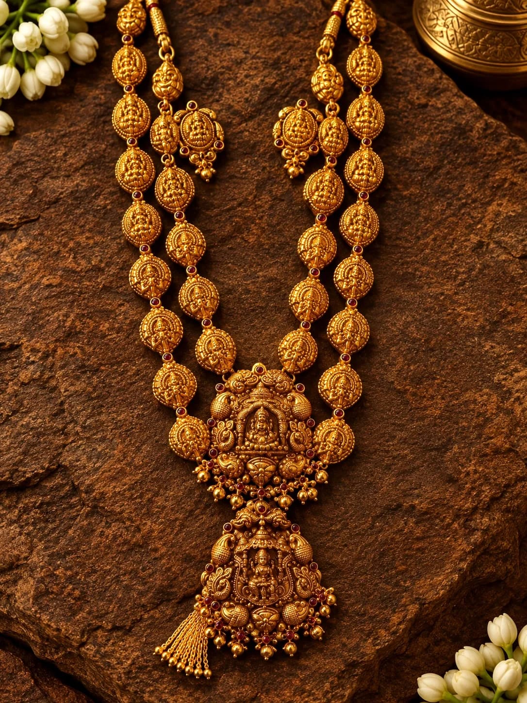 Gold-plated Bead Ball Lakshmi Haram