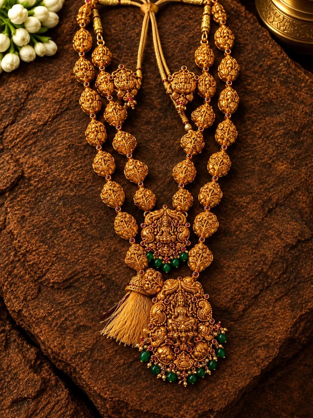 Gold-plated Emerald Fringe Lakshmi Haram