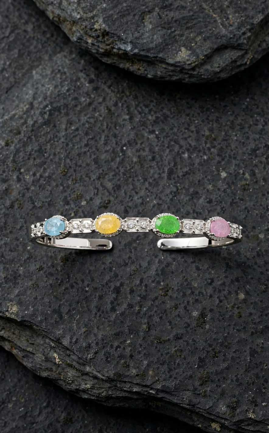 Open Cuff with Coloured Stones
