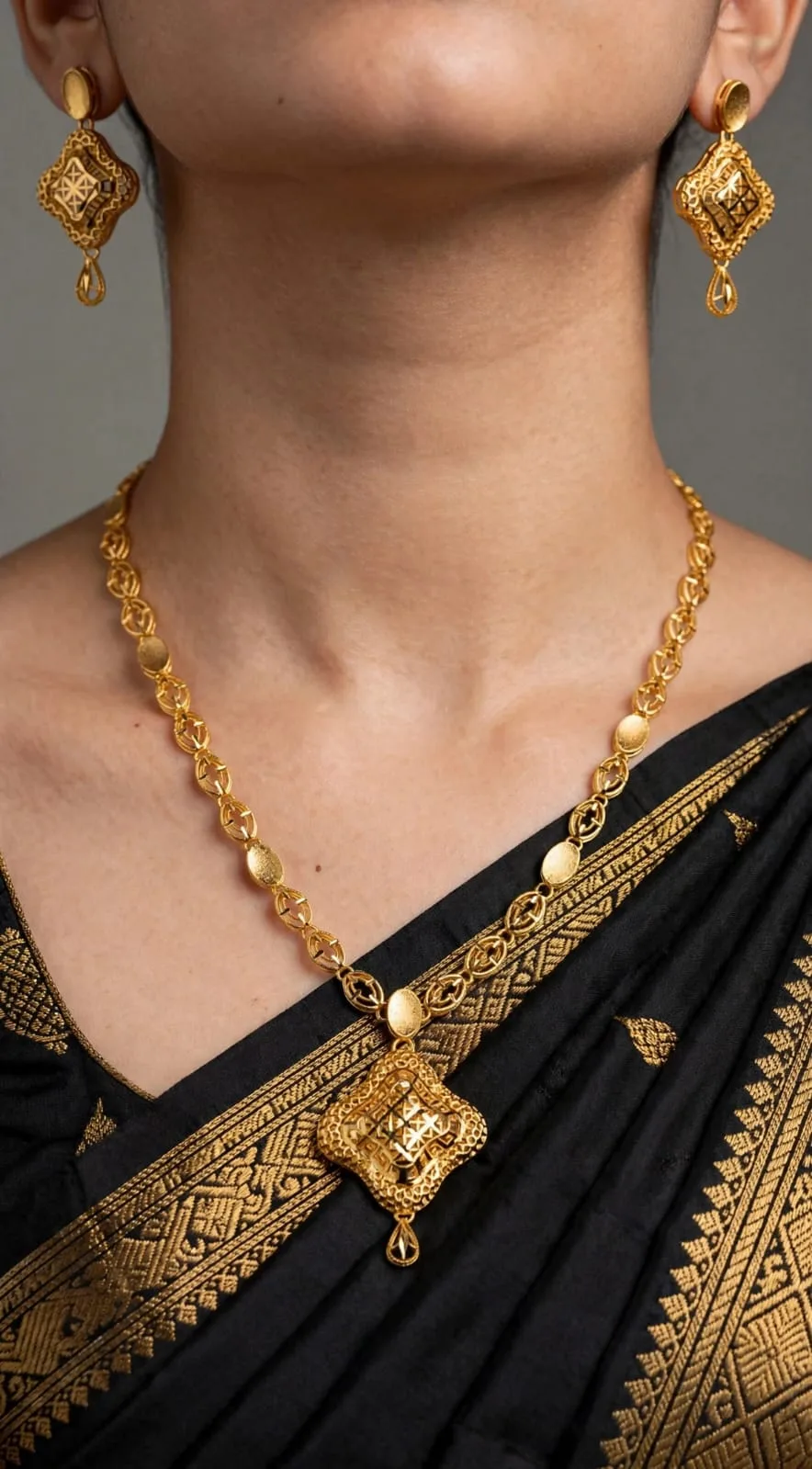 Gold-plated Square Filigree Necklace