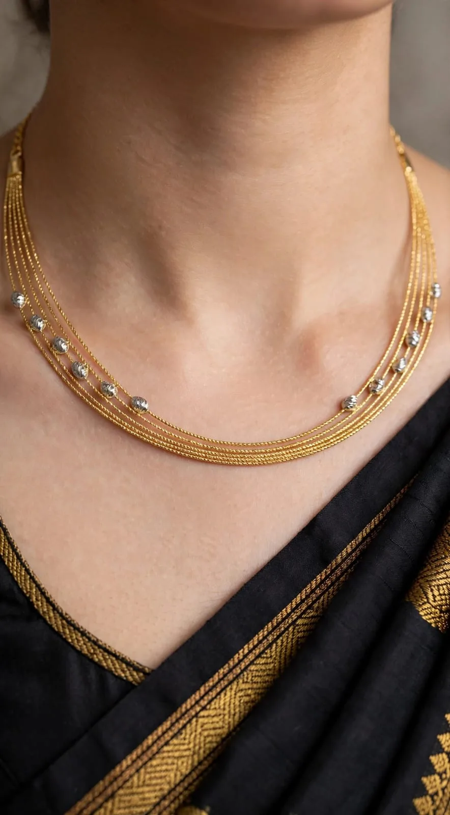 Gold-plated CZ Rondelle Layered Necklace