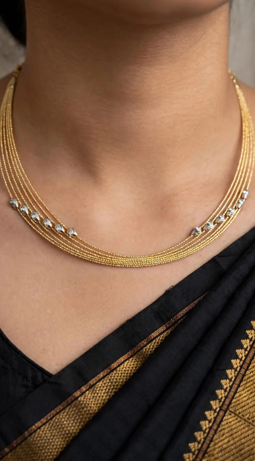 Gold-plated Pearl Bar Layered Necklace