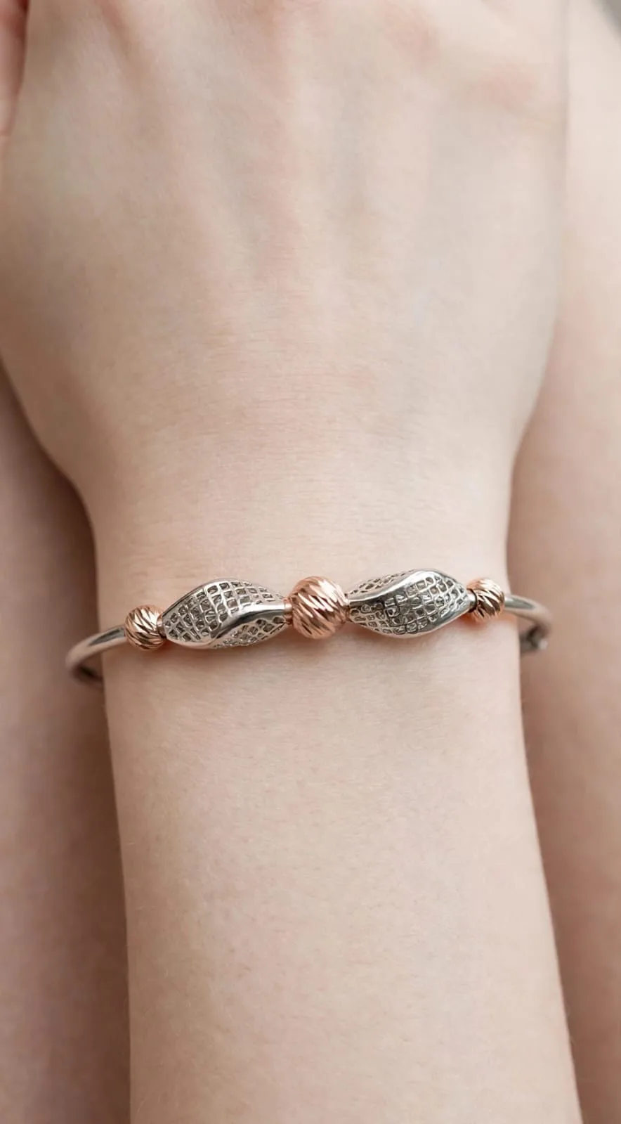 Two-Tone Twisted Filigree Bead Bracelet