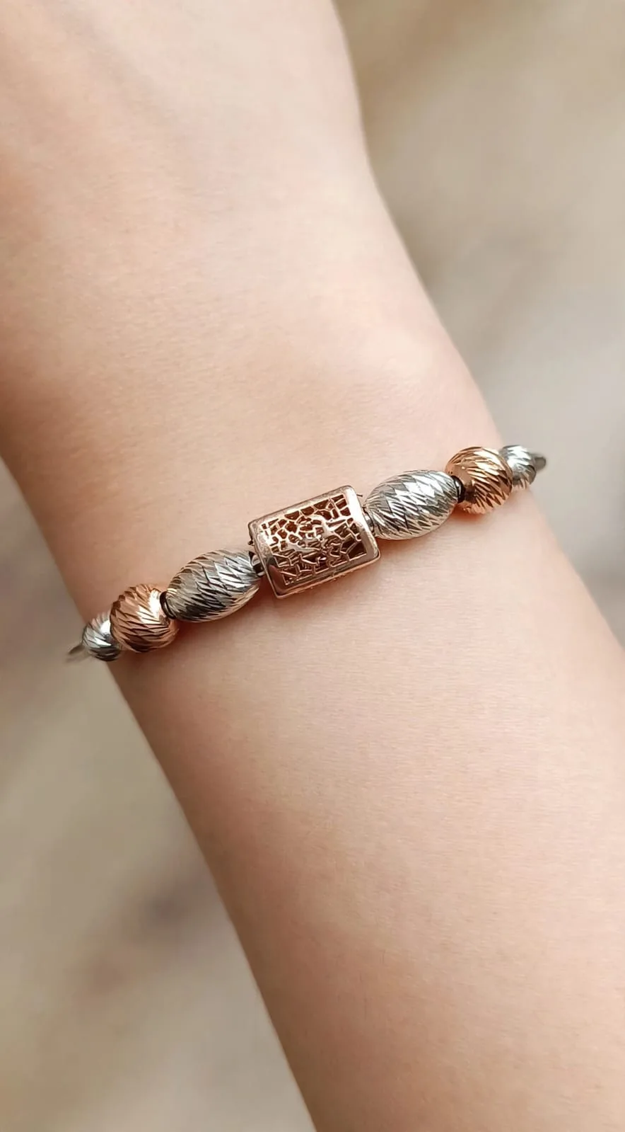 Two-Tone Filigree Barrel Bead Bracelet