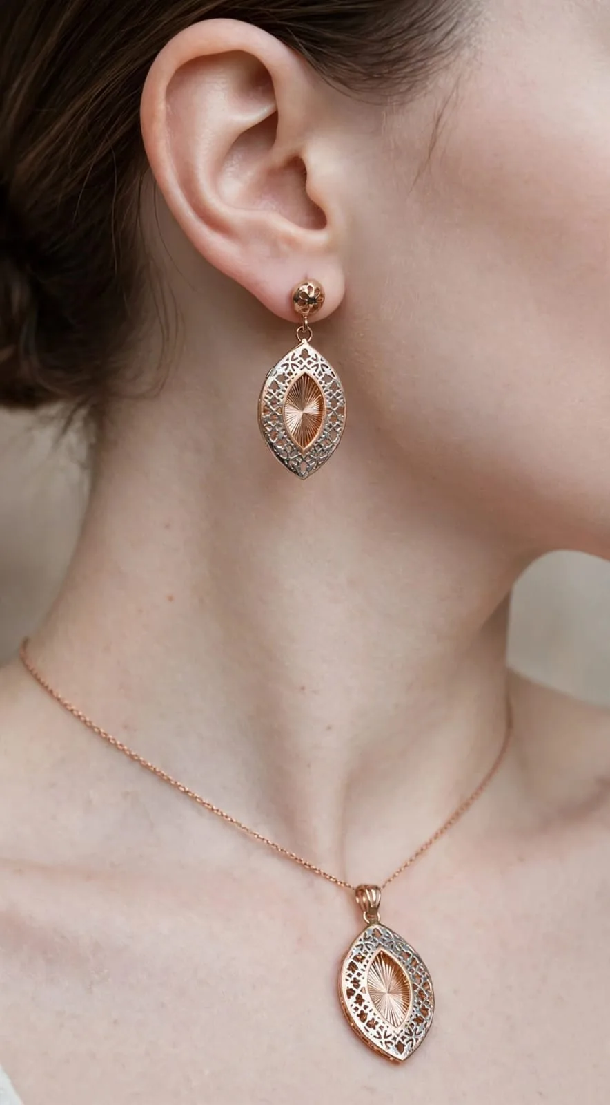 Marquise Lattice Pendant & Earring Set