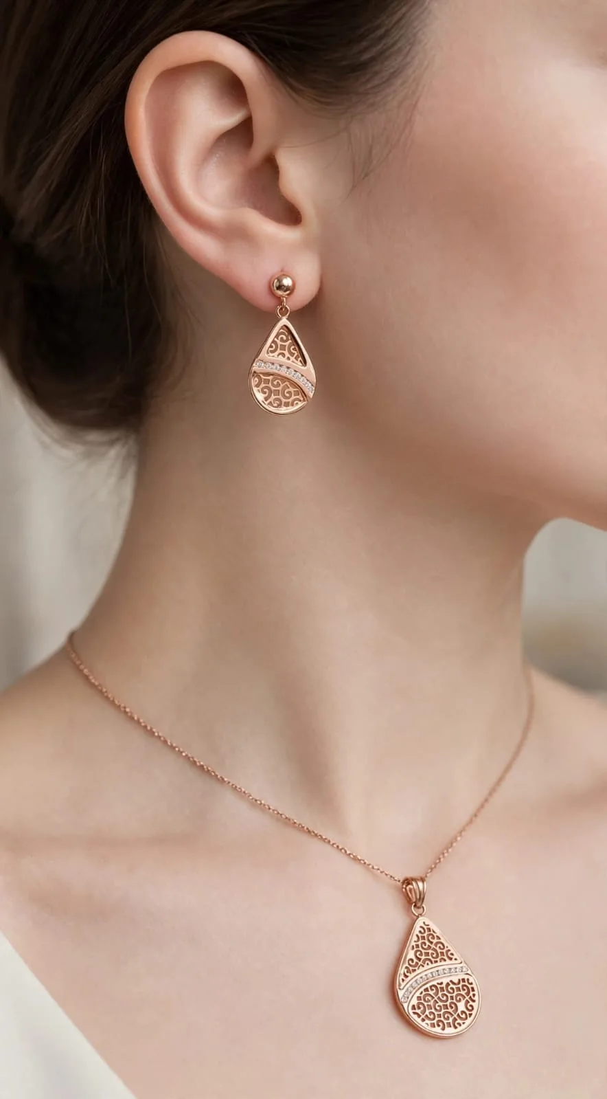 Two-Tone Pear Pendant & Earring Set