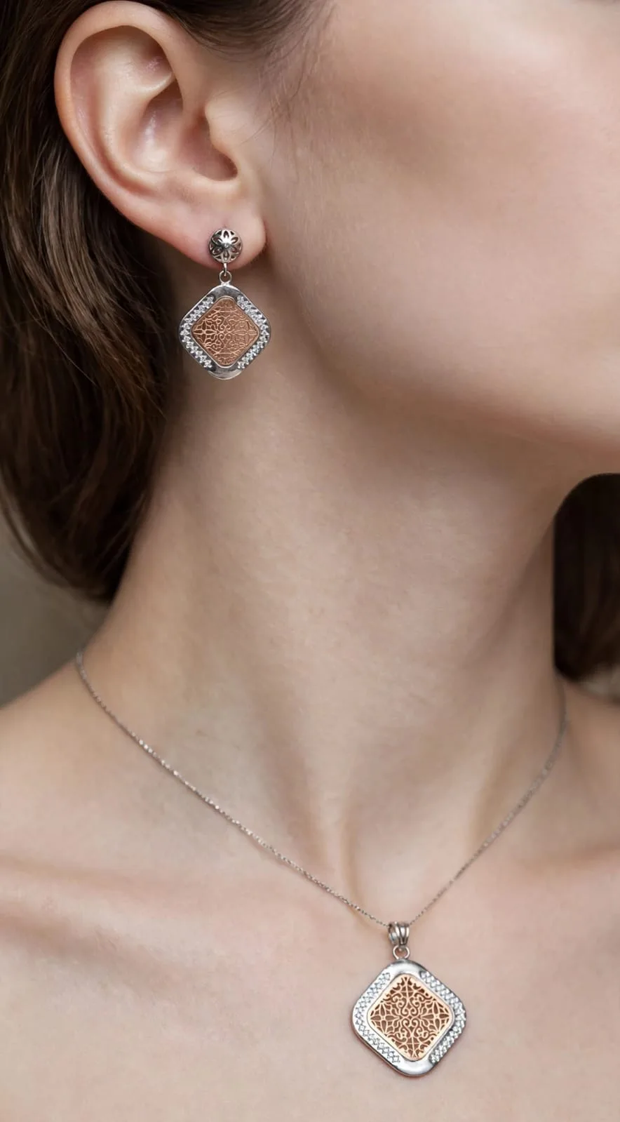 Cushion Halo Pendant & Earring Set