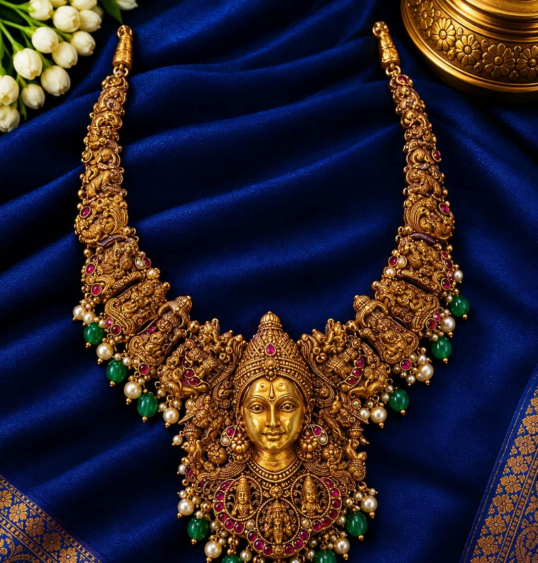 Gold-plated Goddess Face Temple Necklace