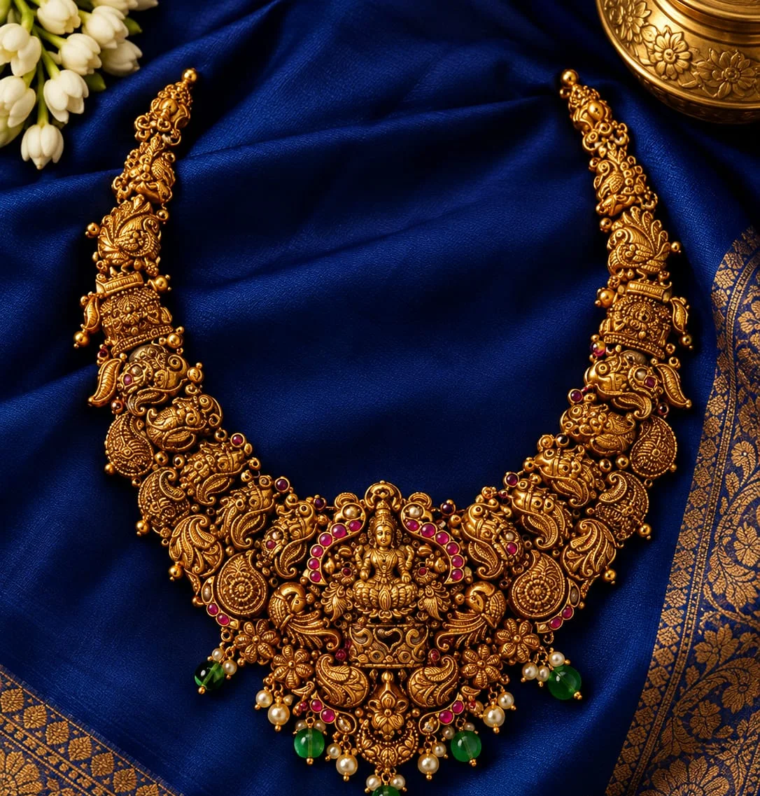 Gold-plated Emerald Lakshmi Necklace