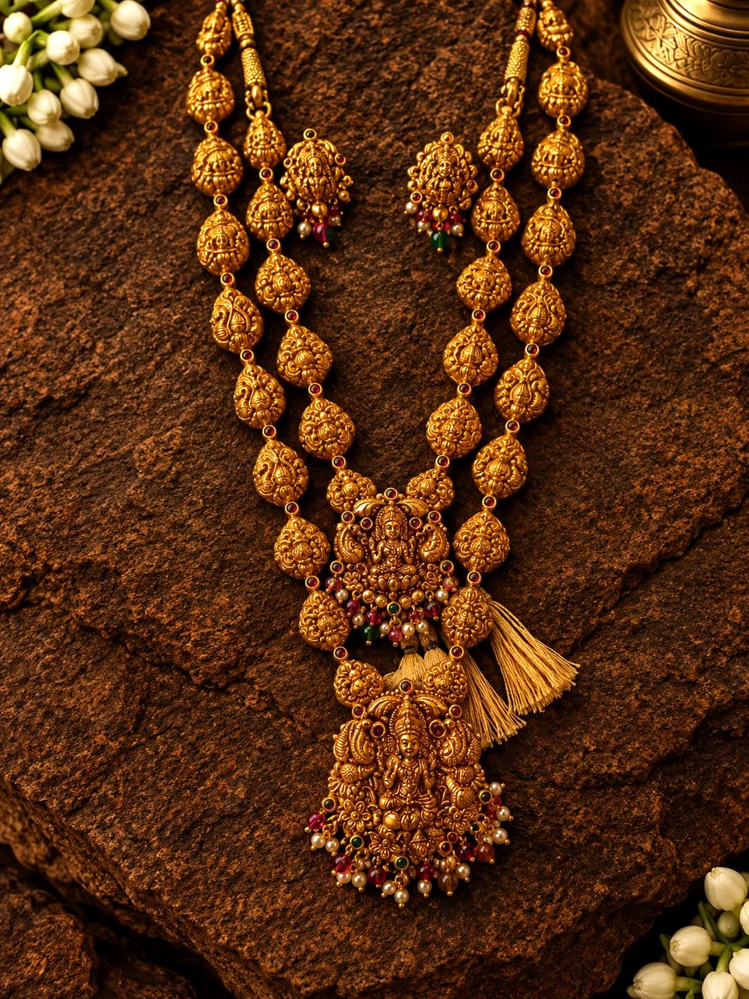 Gold-plated Lakshmi Haram with Earrings