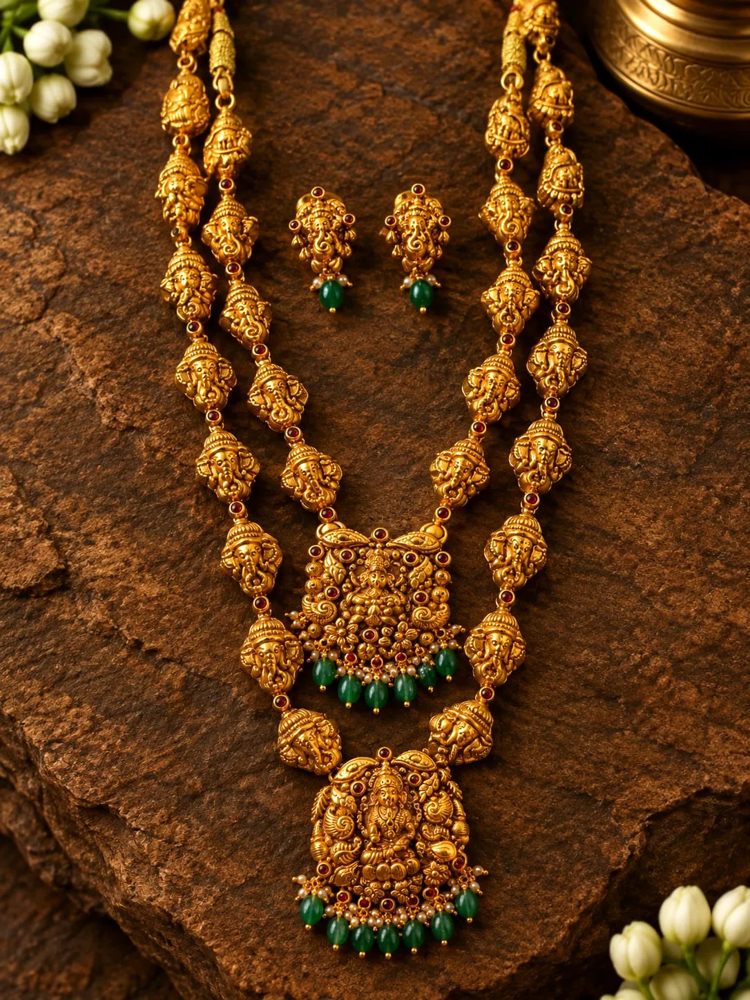 Gold-plated Layered Lakshmi Haram Set