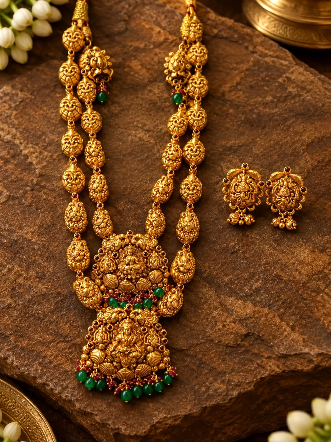 Gold-plated Lakshmi Disc Haram & Studs