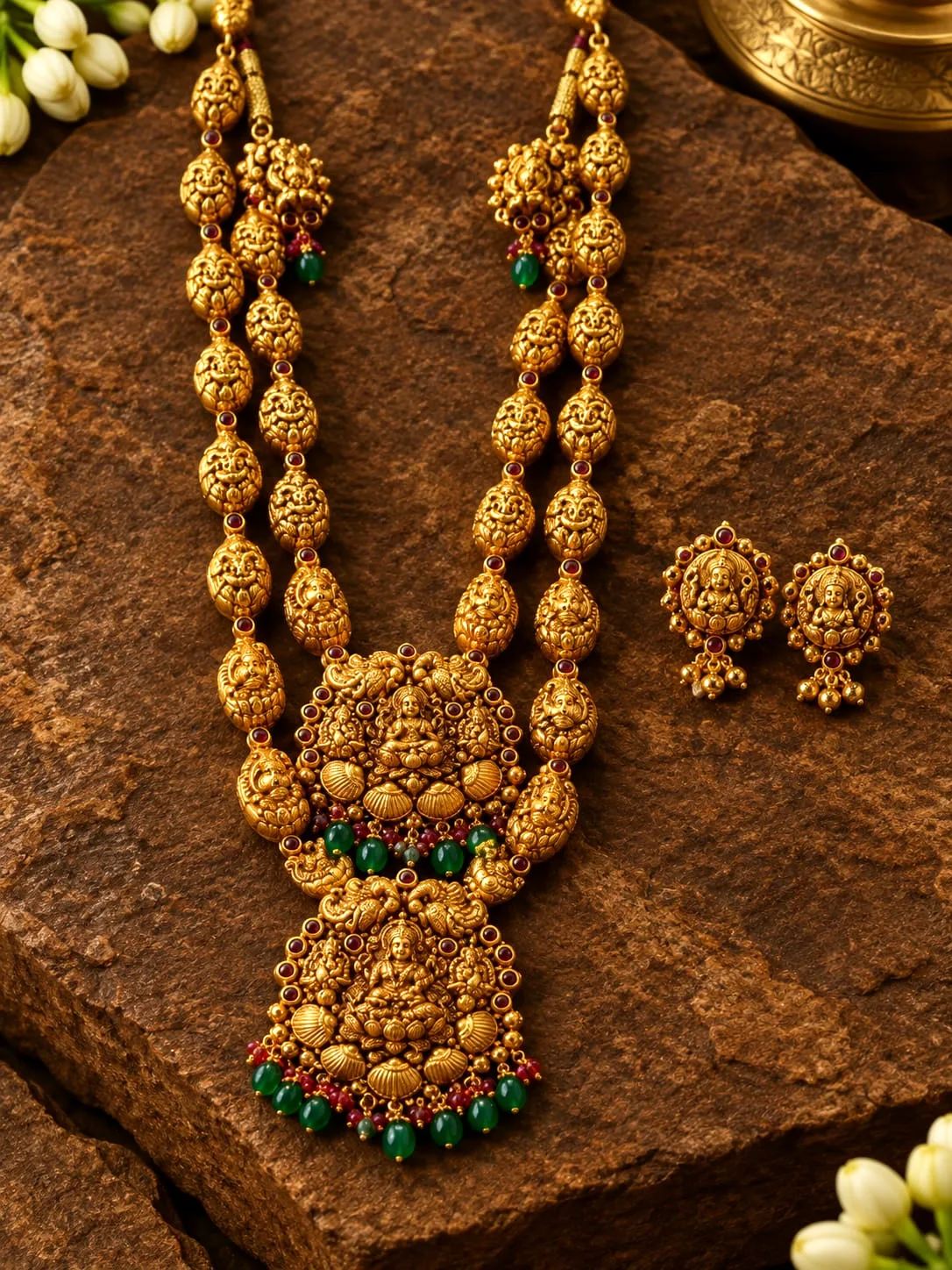 Gold-plated Lakshmi Haram & Earring Set