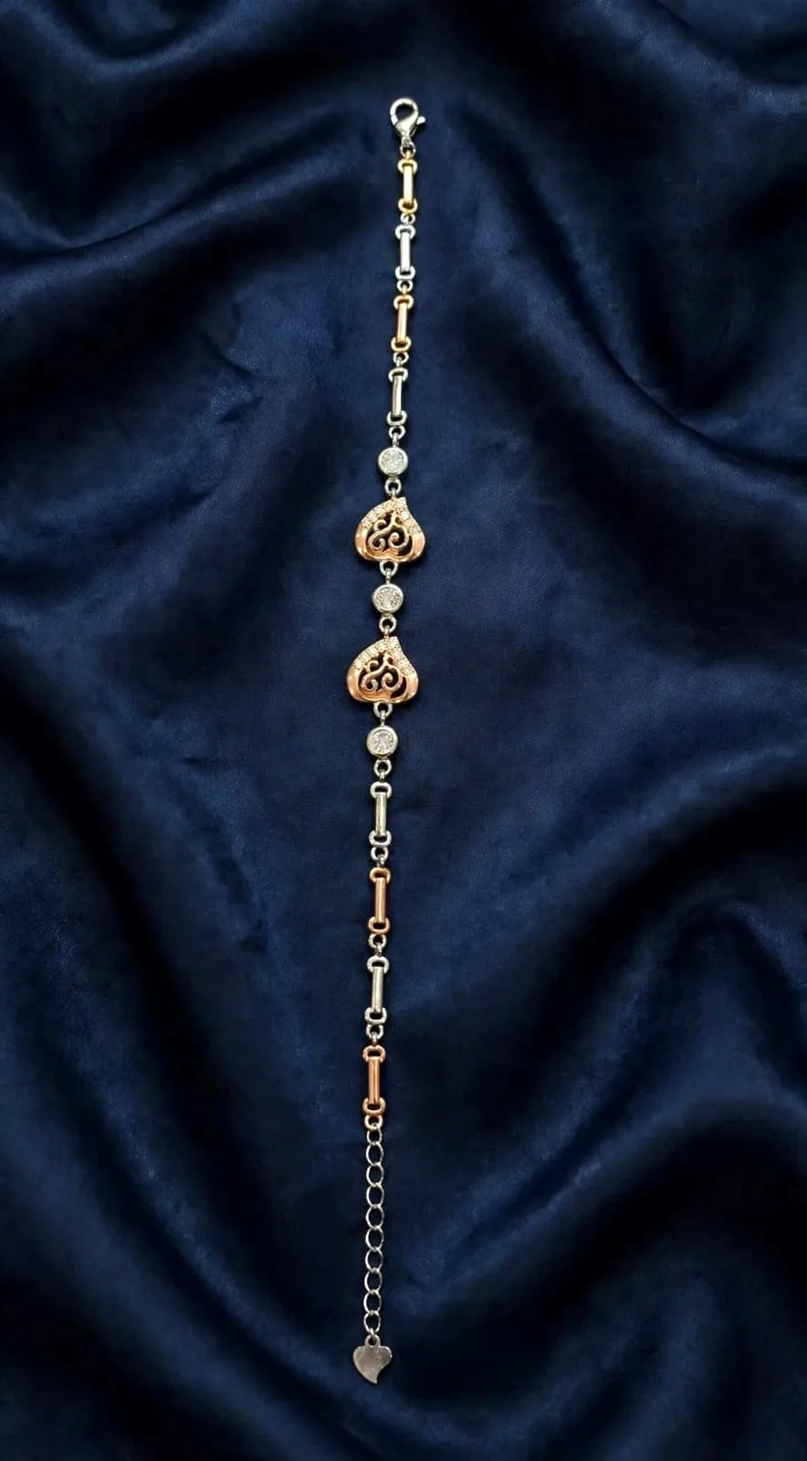 Two-Tone Filigree Heart Bracelet