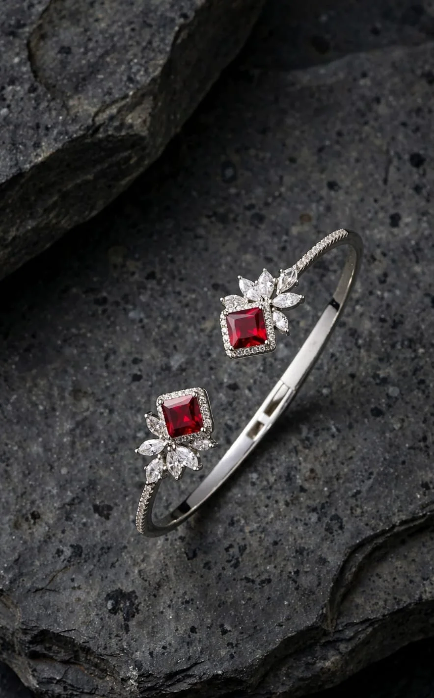 Open Cuff with Red Stone