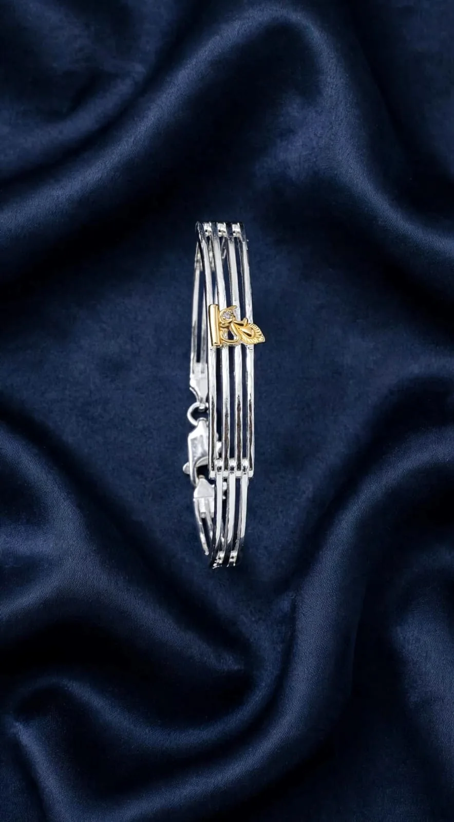 Triple-Bar Bracelet with Gold-tone Clasp Motif