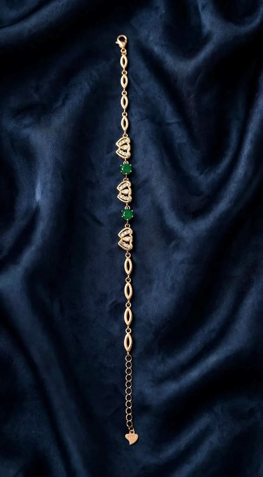 Rose Gold-plated Emerald Heart Bracelet