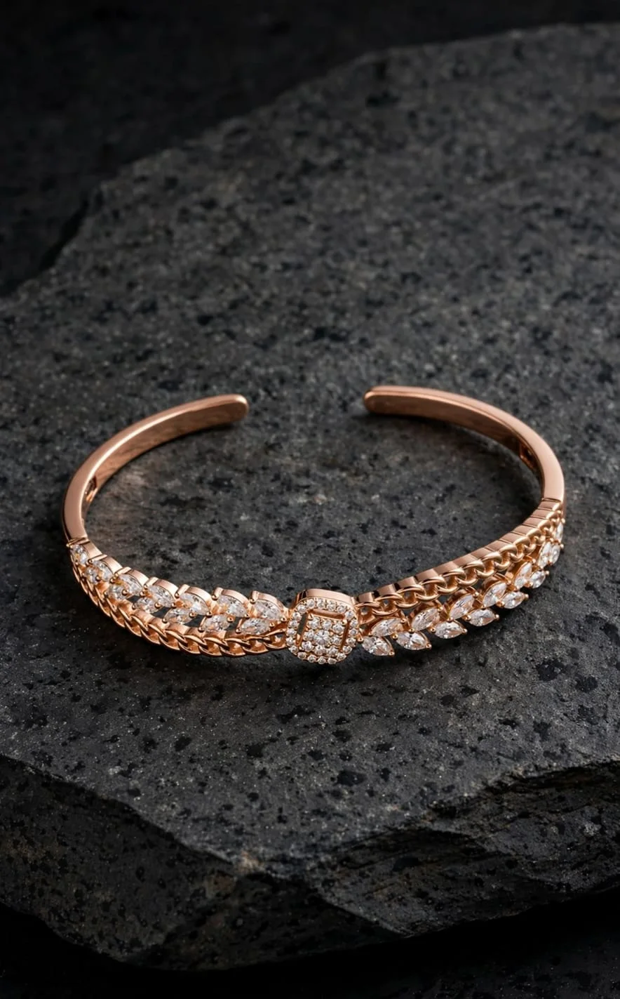 Rose Gold-plated Leaf & Chain Cuff