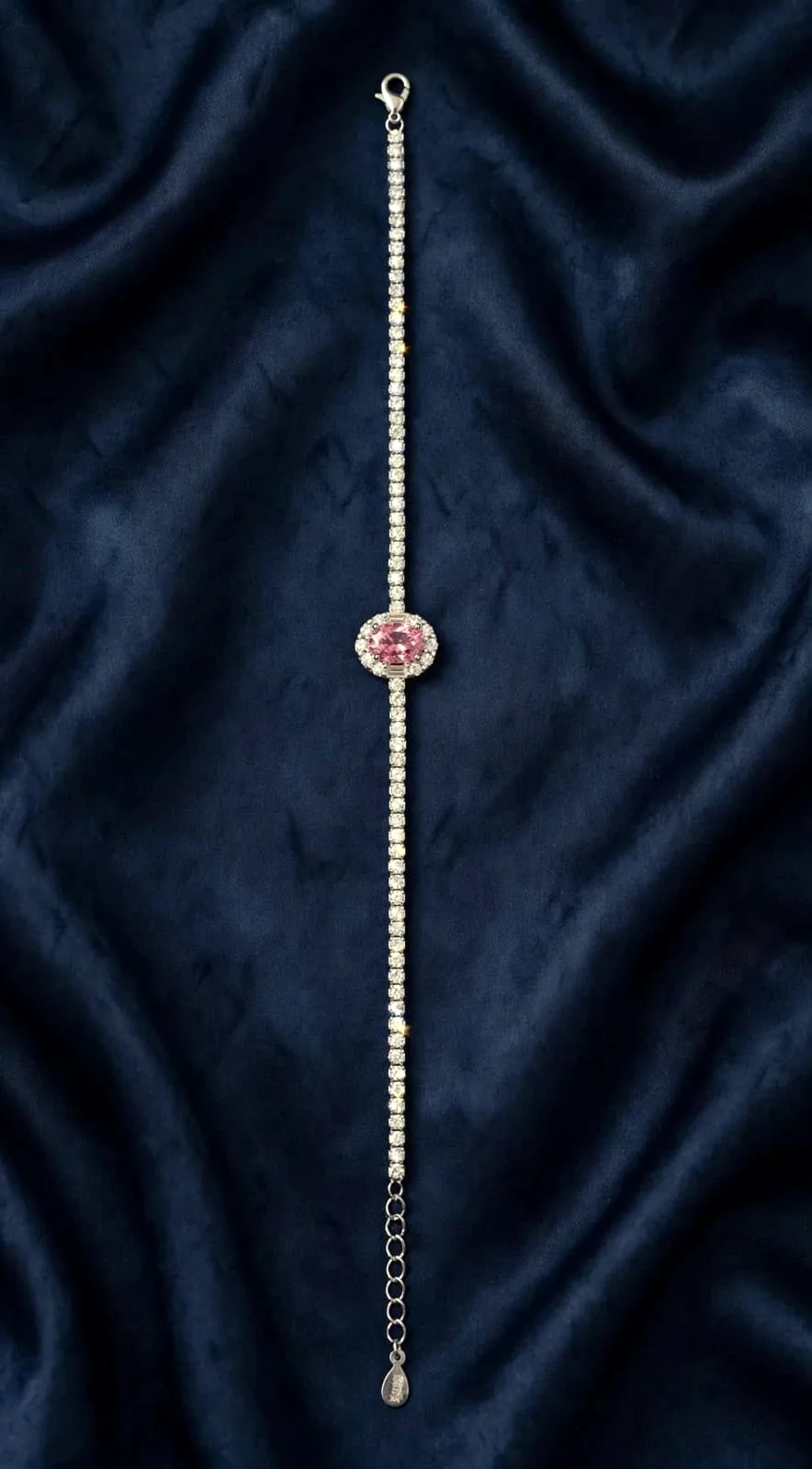 Pink Oval Halo Tennis Bracelet