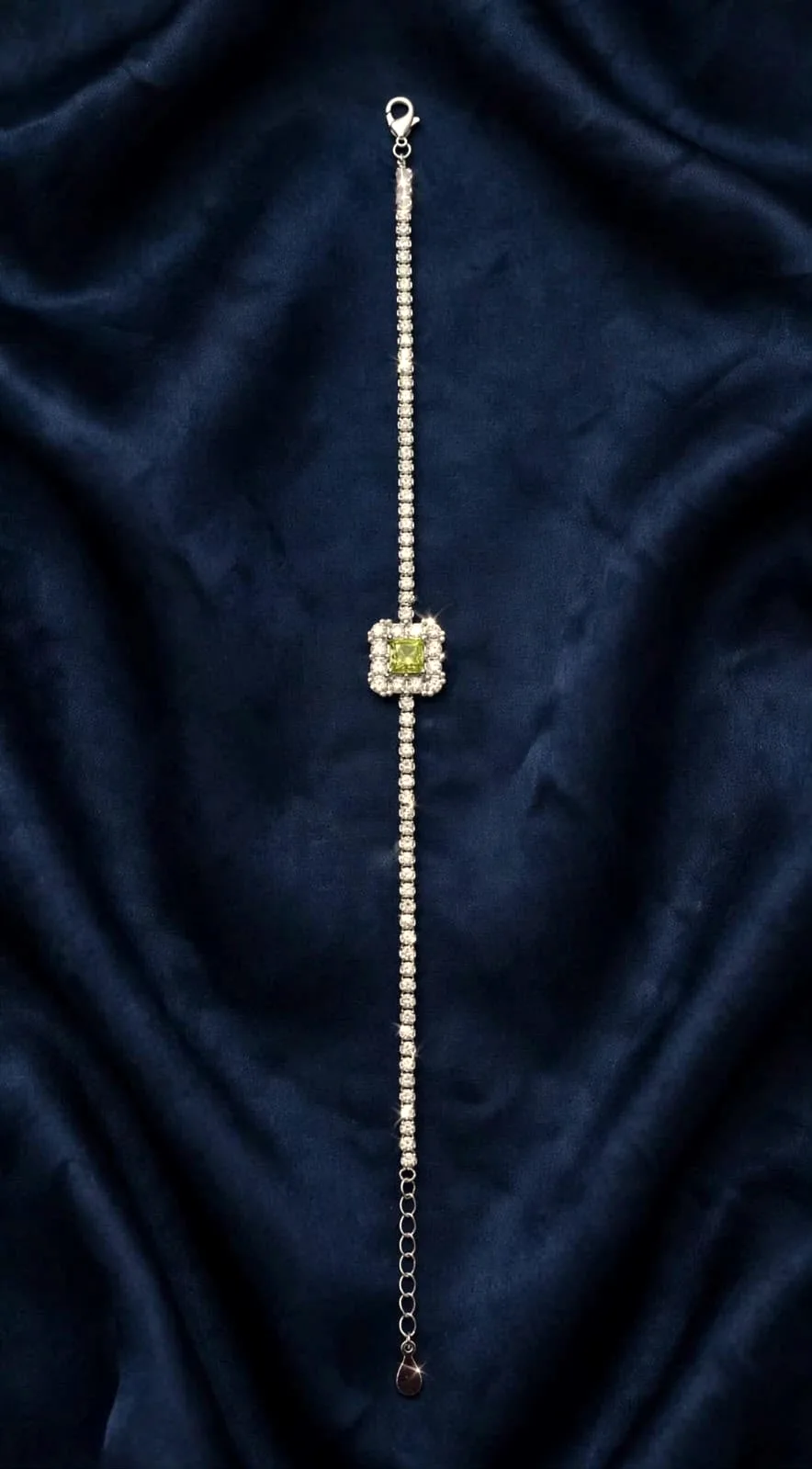 Green Square Halo Tennis Bracelet