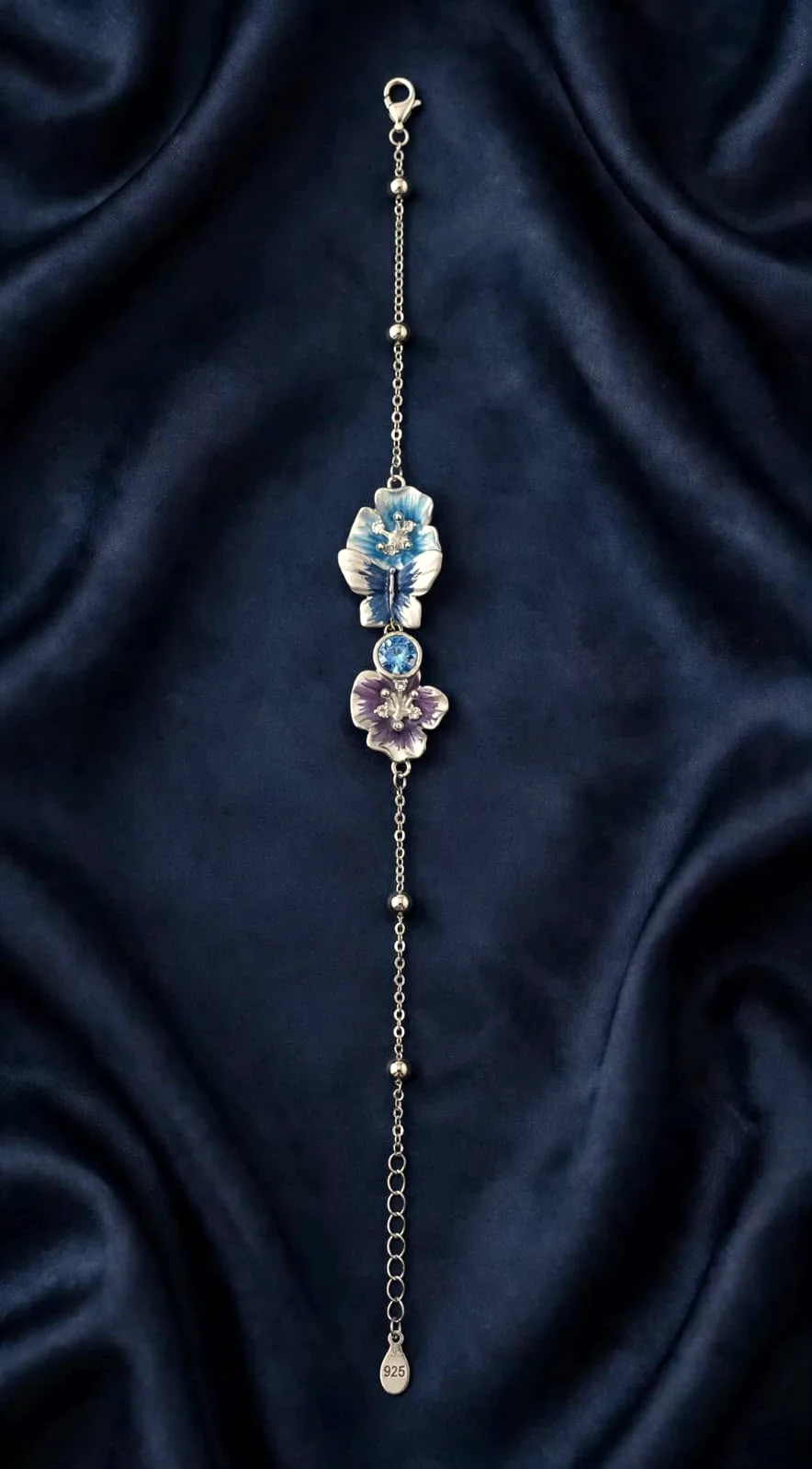 Blue & Violet Enamel Flower Bracelet