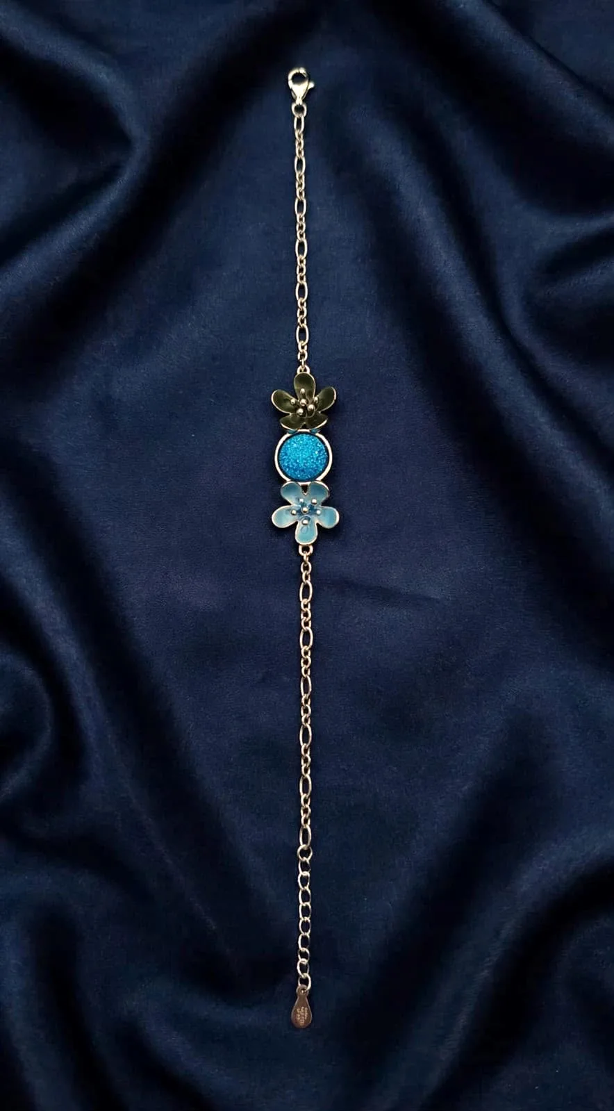 Blue Druzy Enamel Flower Bracelet