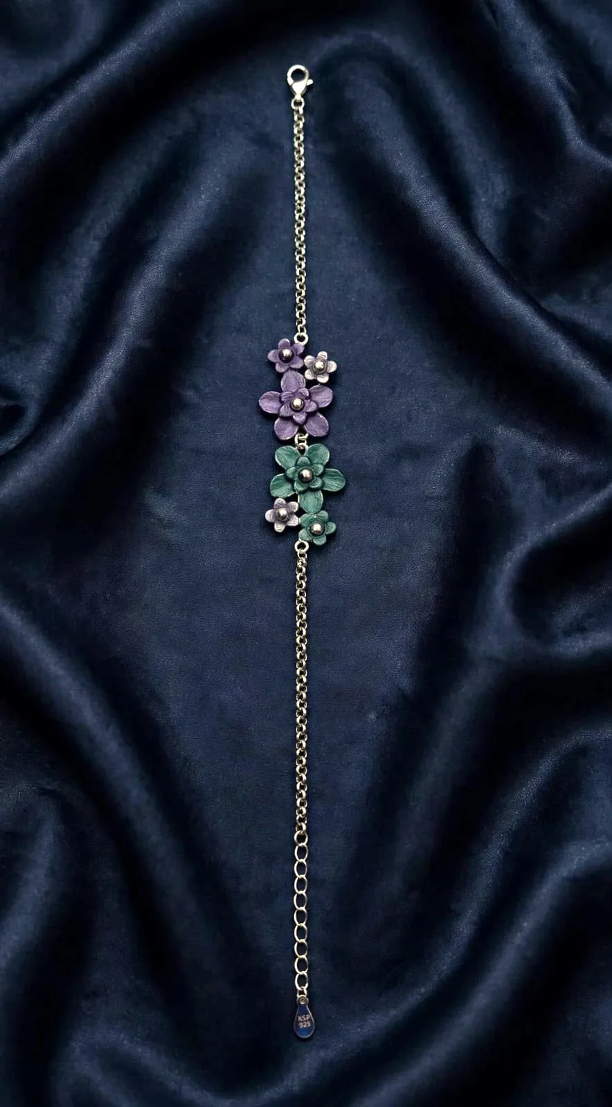 Purple & Teal Flower Cluster Bracelet