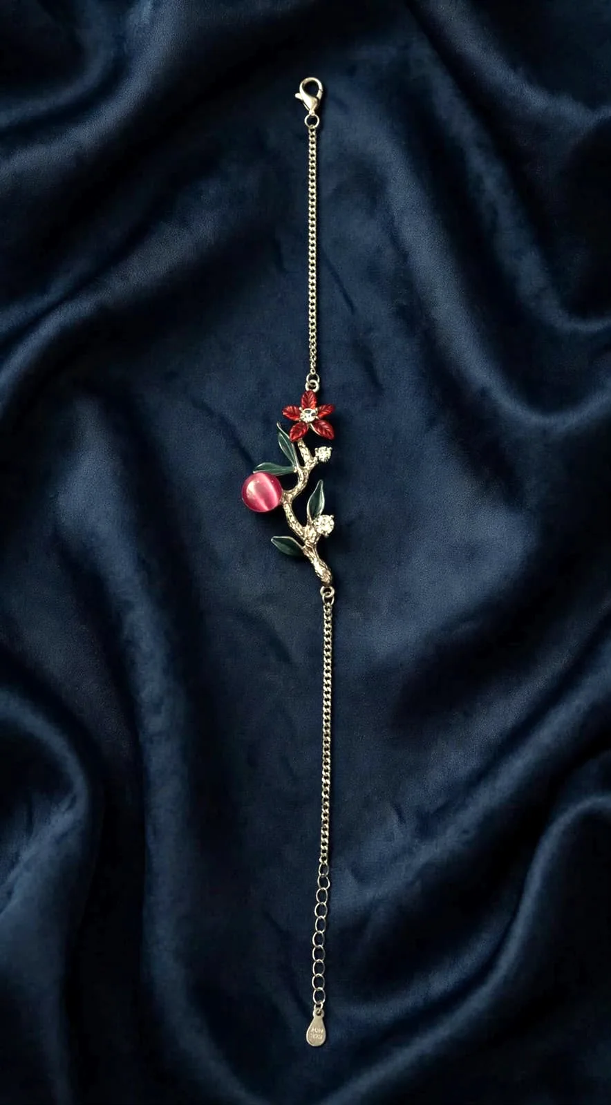 Red Flower & Pink Bead Branch Bracelet