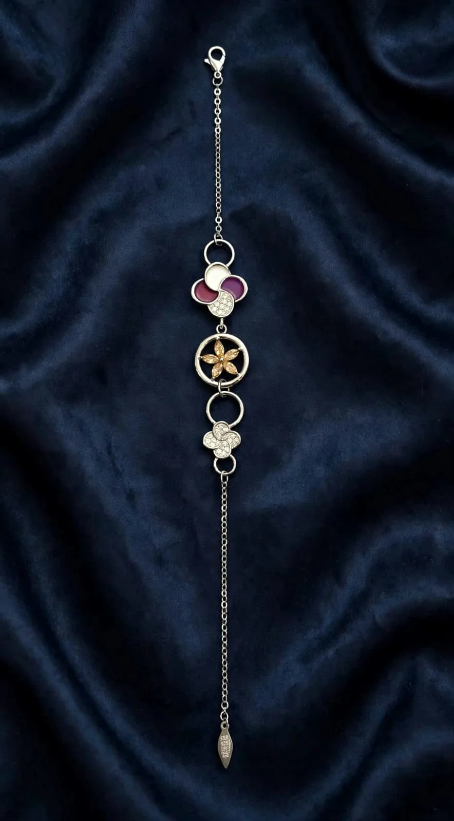 Purple Clover & Flower Ring Bracelet