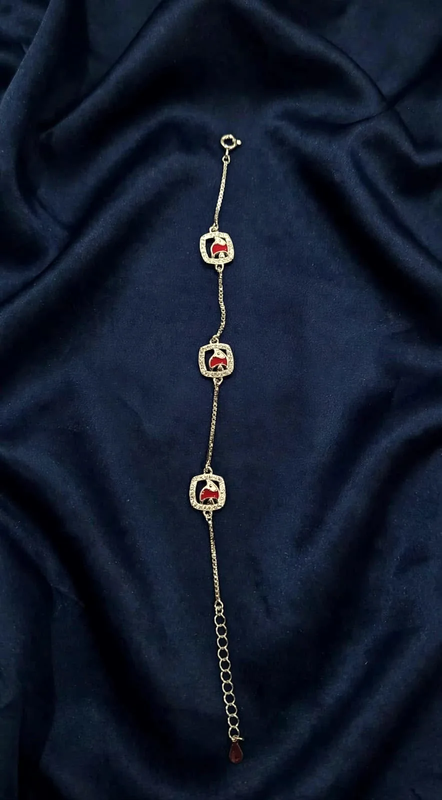 Red Enamel Square Charm Bracelet
