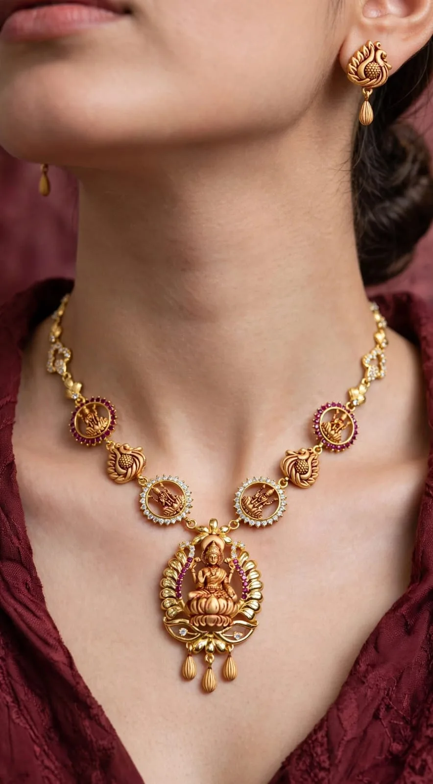 Gold-plated Ruby Disc Lakshmi Necklace