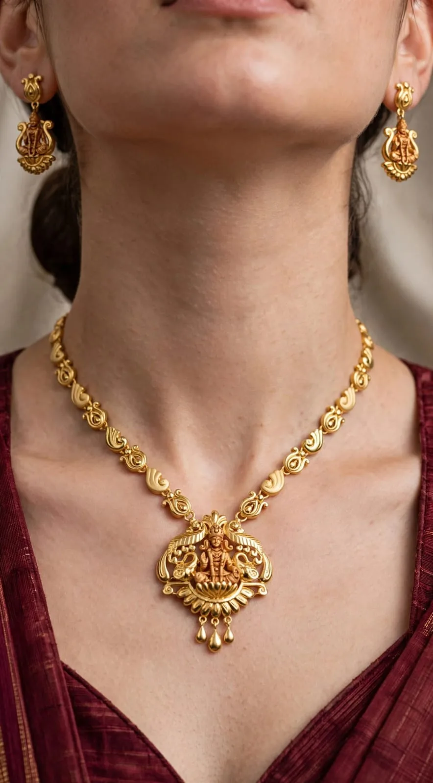 Gold-plated Peacock Lakshmi Necklace