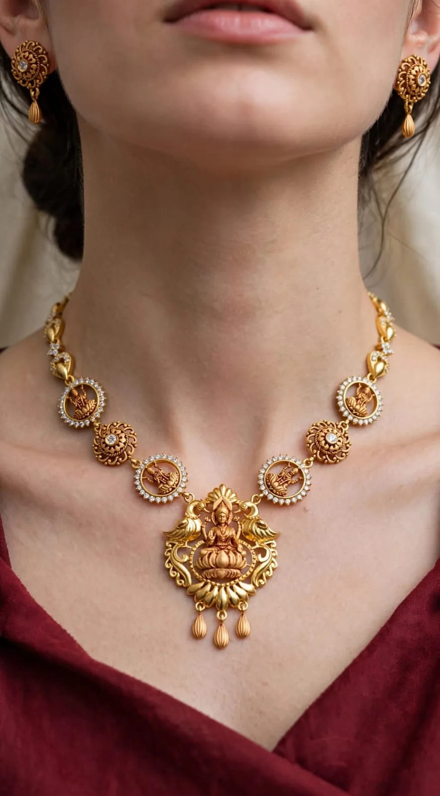 Gold-plated CZ Halo Lakshmi Necklace