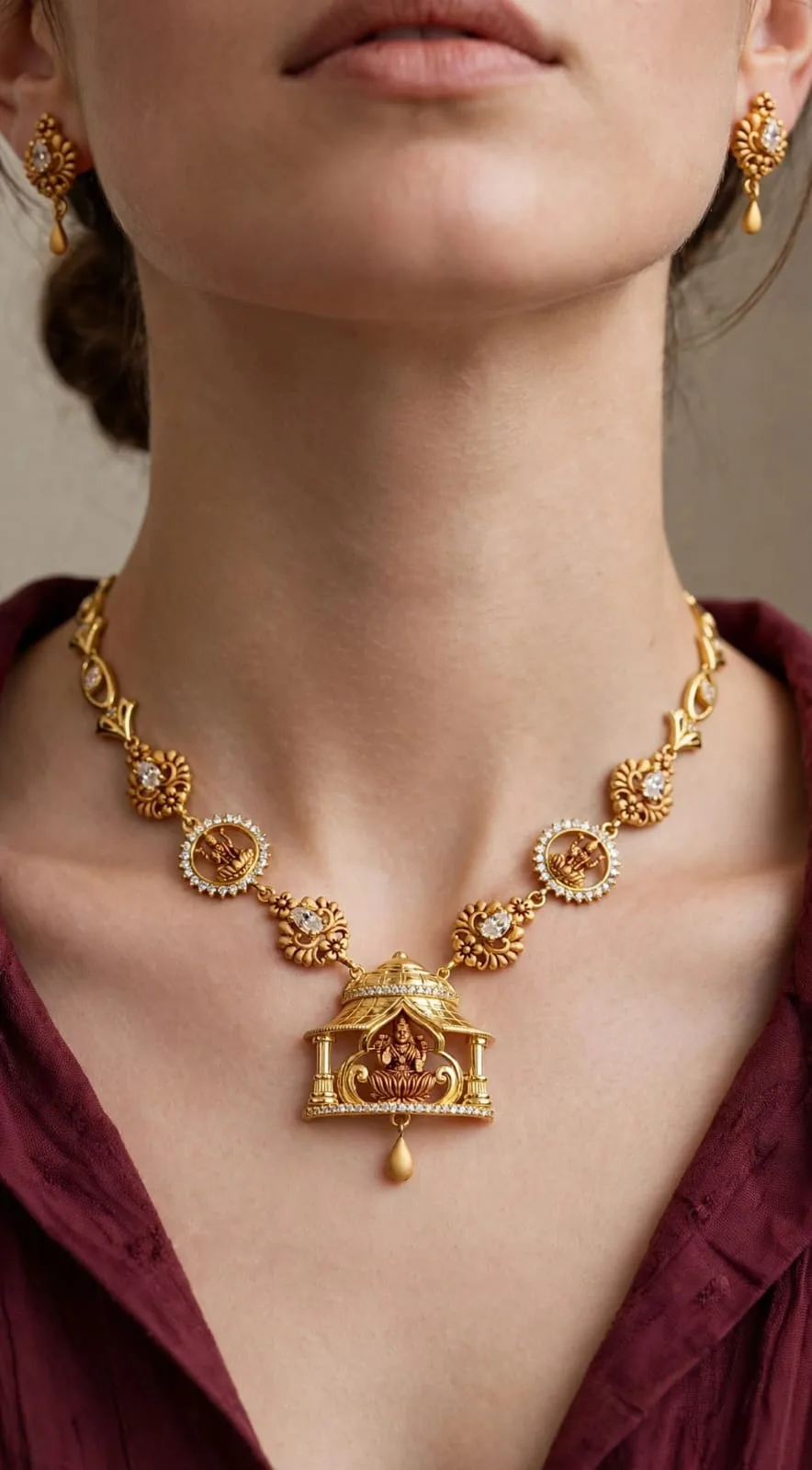Gold-plated Mandapam Lakshmi Necklace