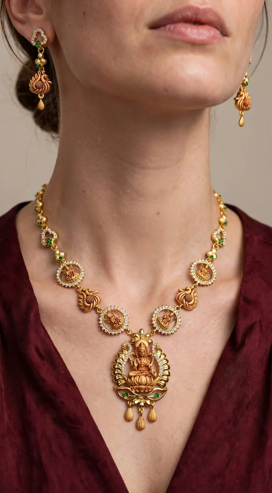 Gold-plated CZ Ring Lakshmi Necklace