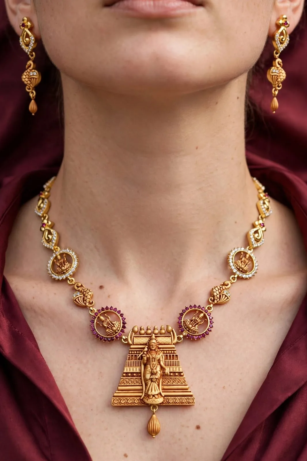 Gold-plated Gopuram Temple Necklace
