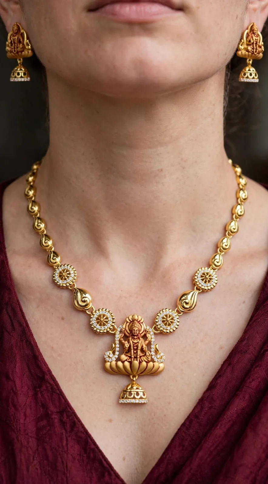 Gold-plated Lakshmi Urn Pendant Necklace