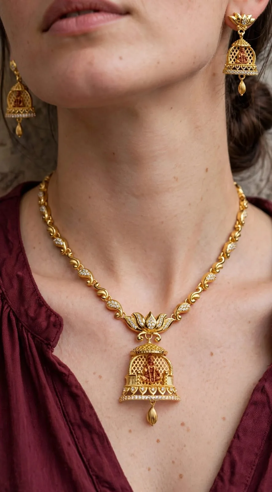 Gold-plated Bell Jhumka Pendant Necklace