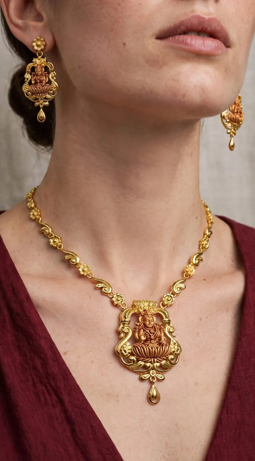 Gold-plated Lakshmi Lotus Frame Necklace