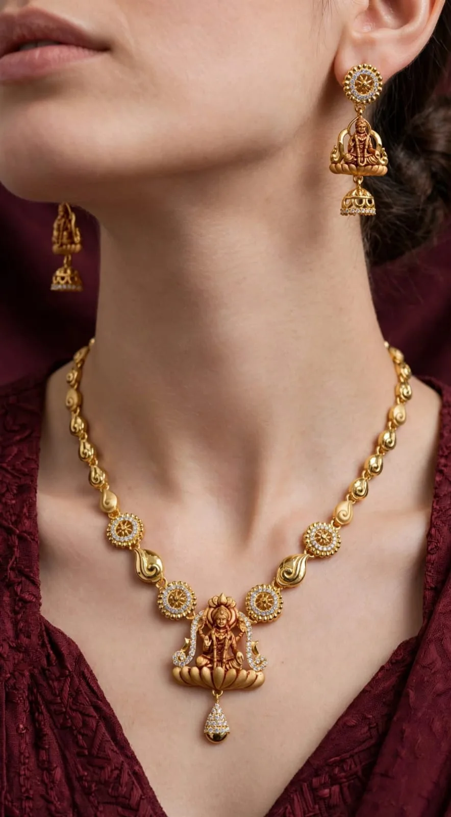 Gold-plated CZ Drop Lakshmi Necklace