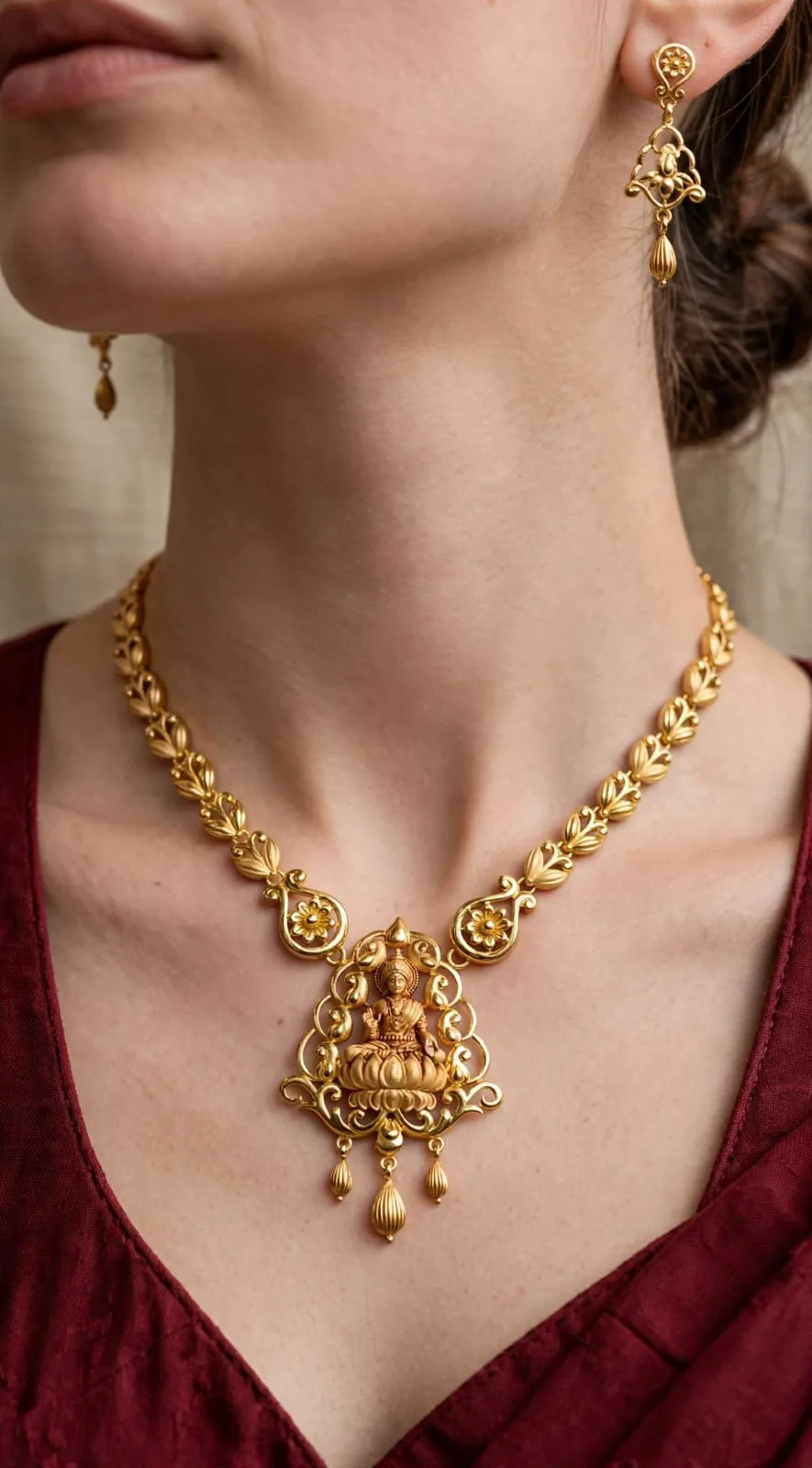 Gold-plated Leaf Vine Lakshmi Necklace