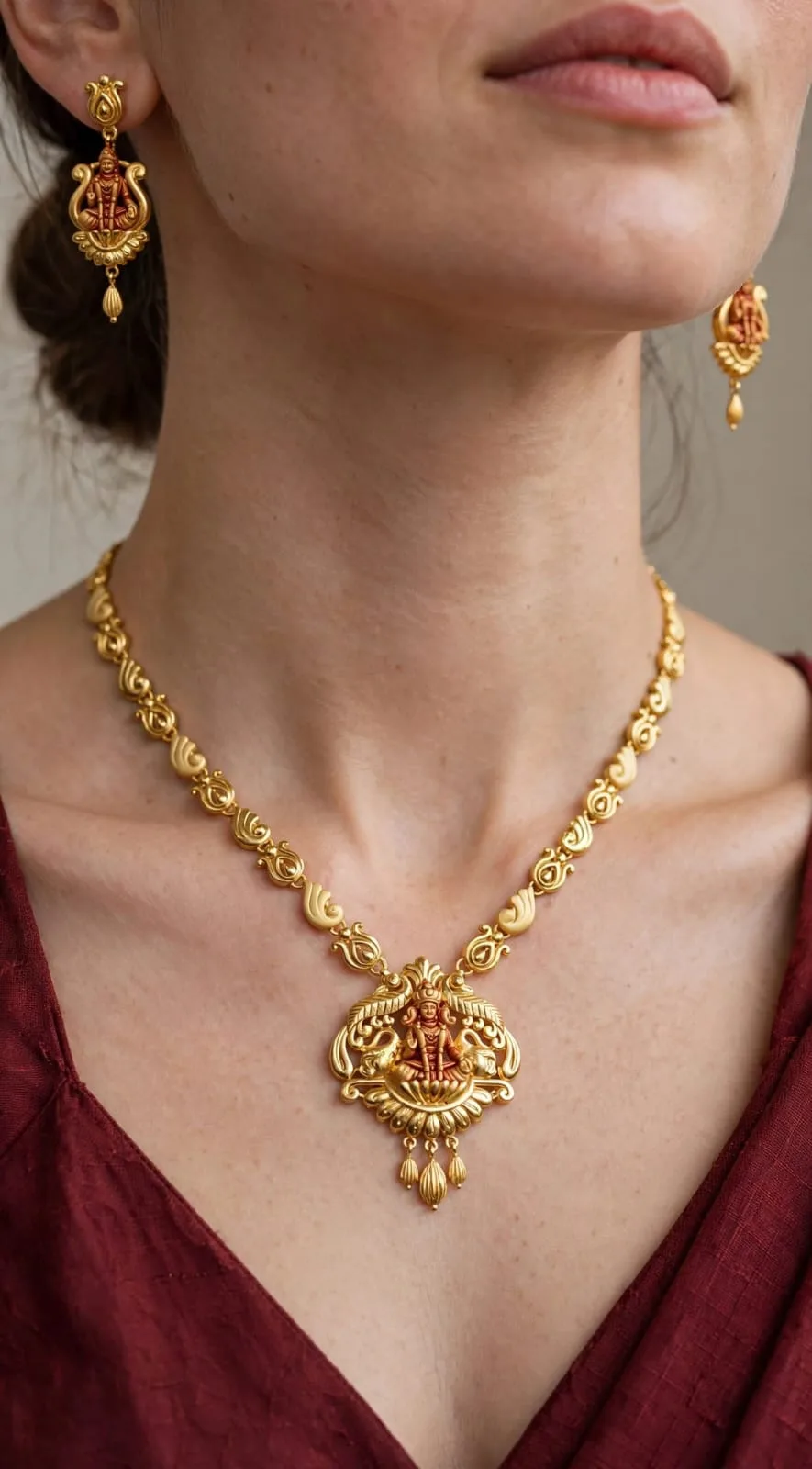 Gold-plated Oval Lakshmi Necklace