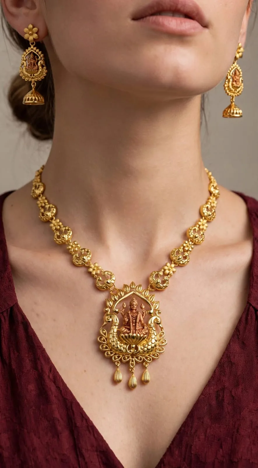 Gold-plated Arched Lakshmi Necklace