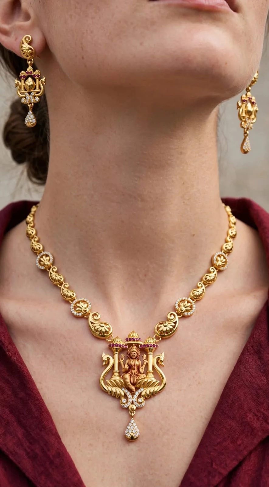 Gold-plated Twin Swan CZ Drop Necklace