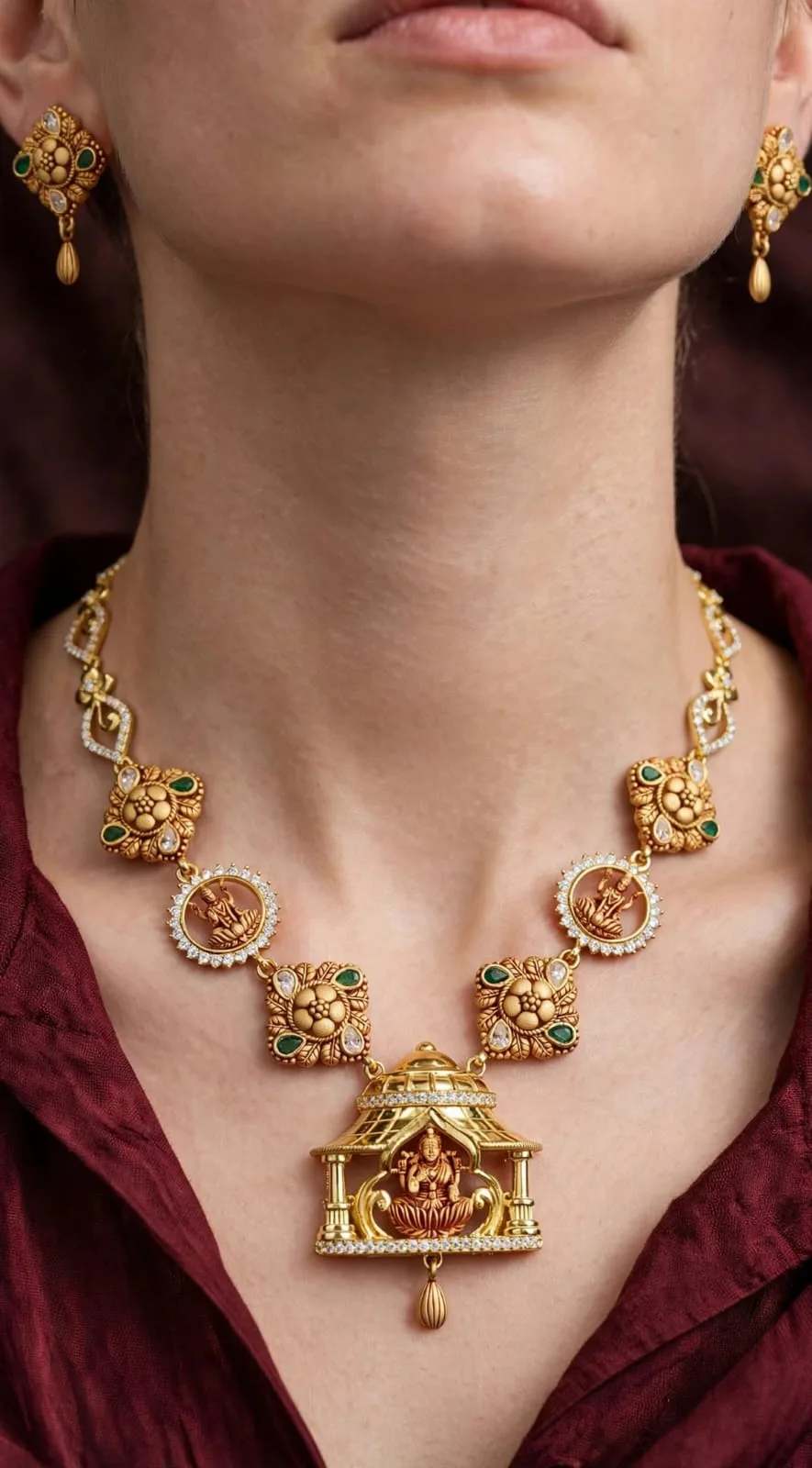 Gold-plated Emerald Shrine Necklace