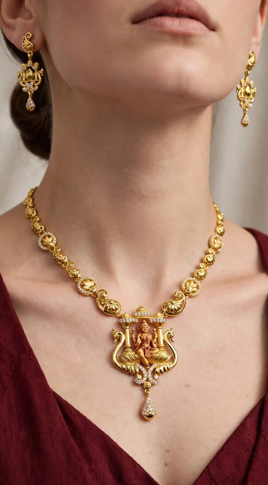 Gold-plated Swan Lakshmi CZ Necklace