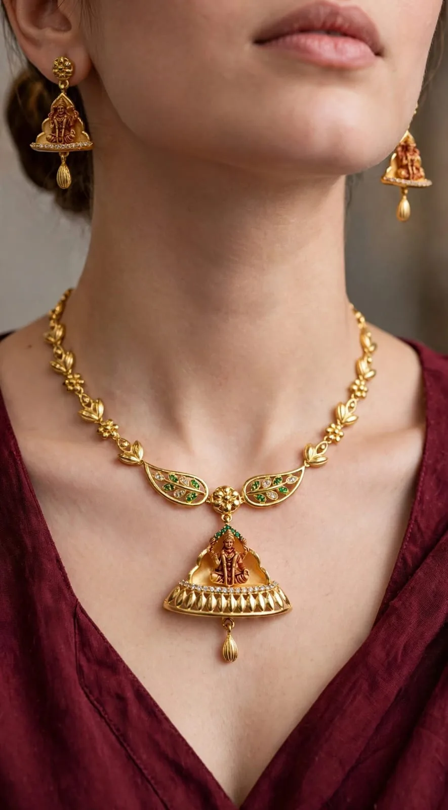 Gold-plated Green Leaf Triangle Necklace