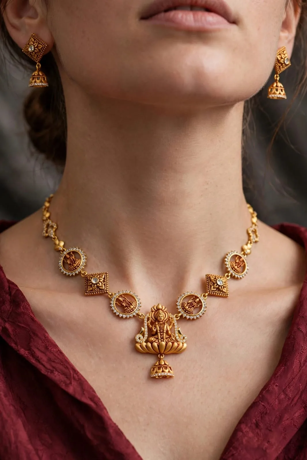 Gold-plated Diamond Link Lakshmi Choker