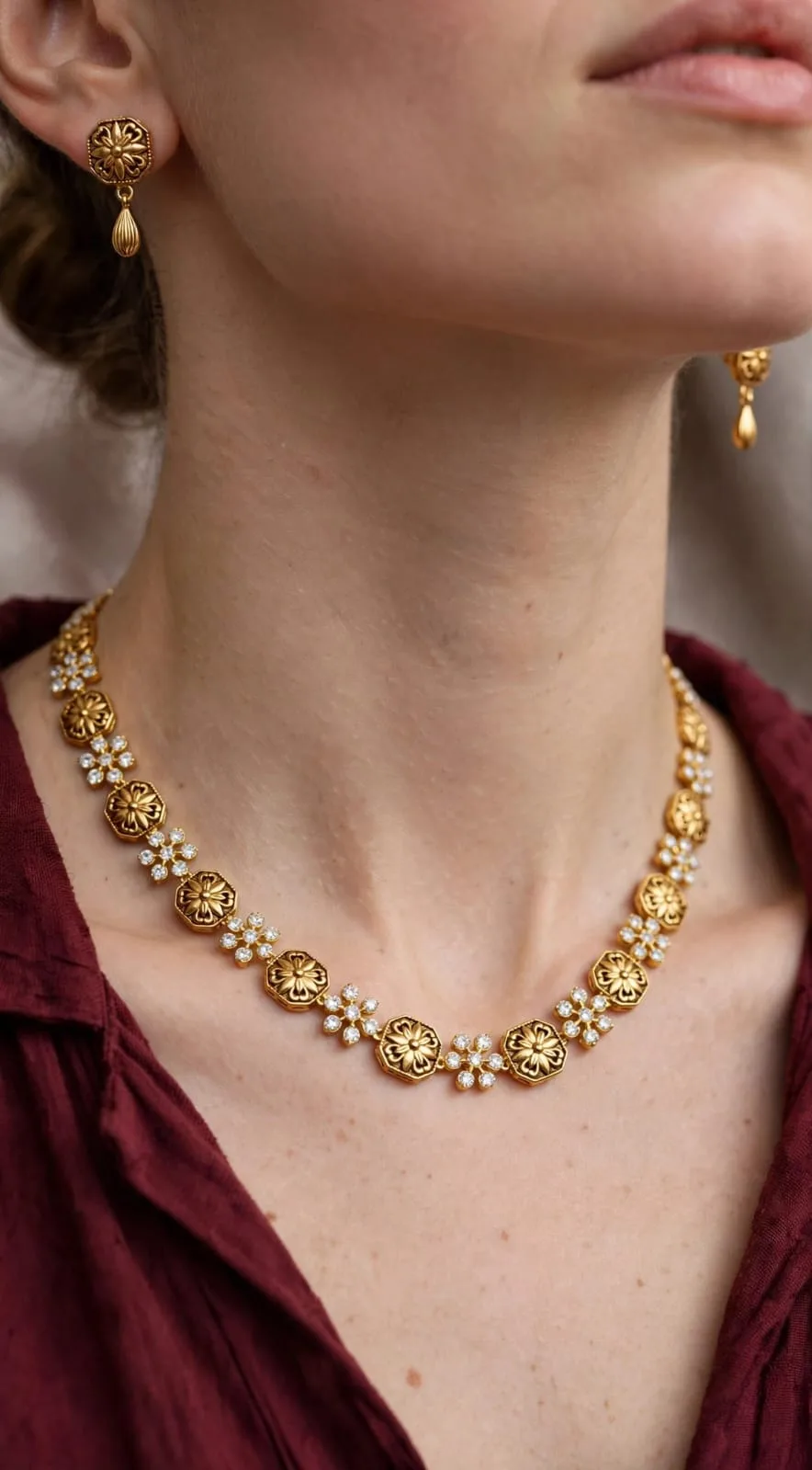 Gold-plated Coin & CZ Flower Necklace